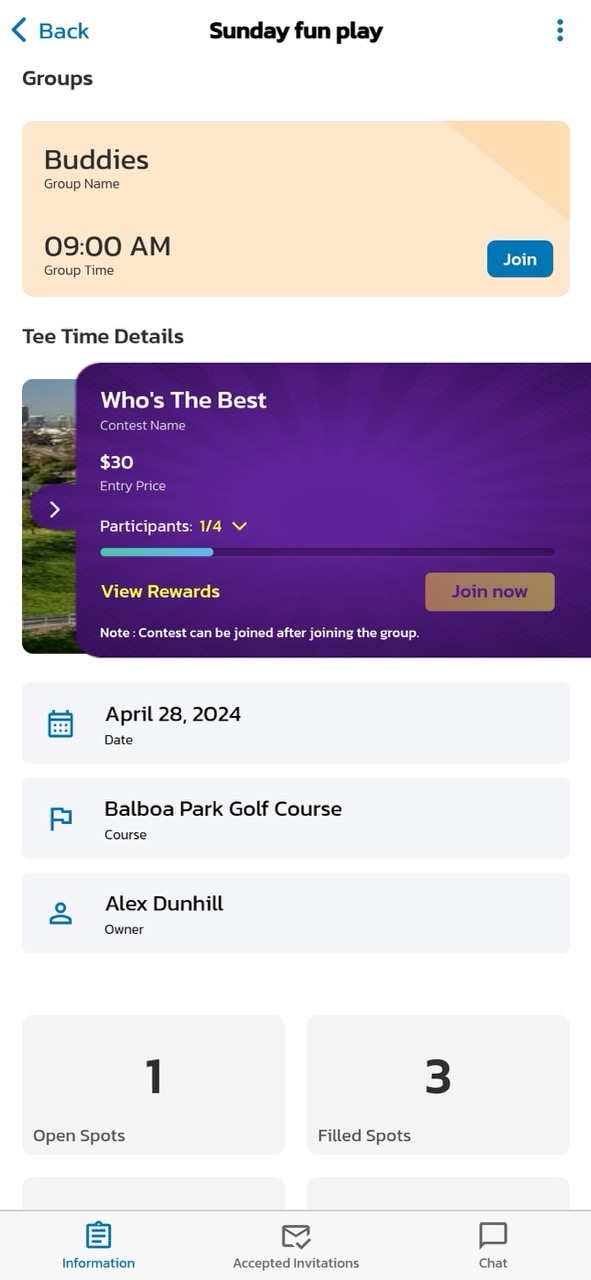Tee Time Invite Details